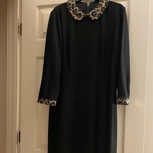 Black knit dress with Leopard collar and cuffs